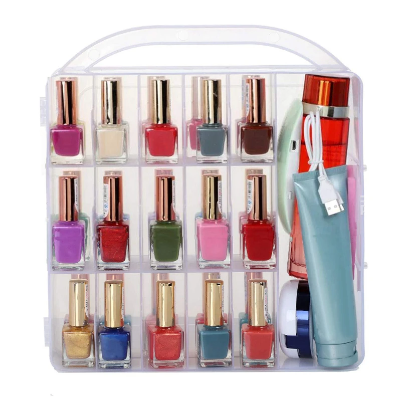 Présentoir de vernis à ongles à 30 grilles, boîte de rangement transparente Double face pour Gel UV, étagère à installation rapide, support cosmétique pour manucure