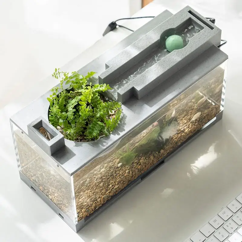 ABS Mini Fish Tank Betta Aquarium Starter Kits Mute Water Flow Filter Micro Landscape Fish Tank Office Desktop Decoration