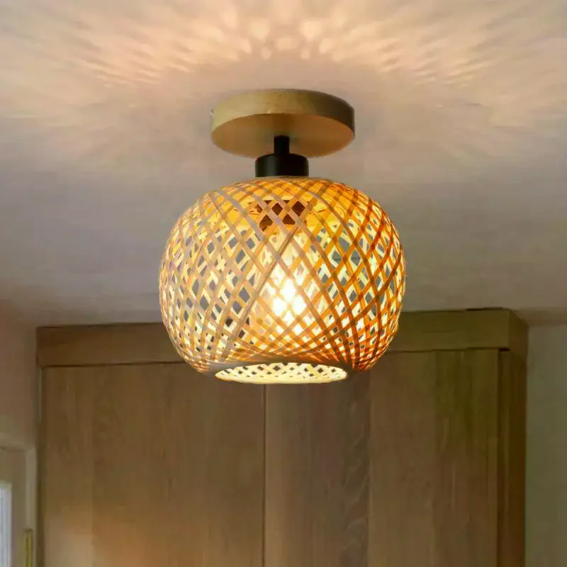 Bamboo Lampshade Ceiling Pendant Lamp Hanging Handmade Rattan Light Fixture Without Bulb For Restaurant Indoor Lighting