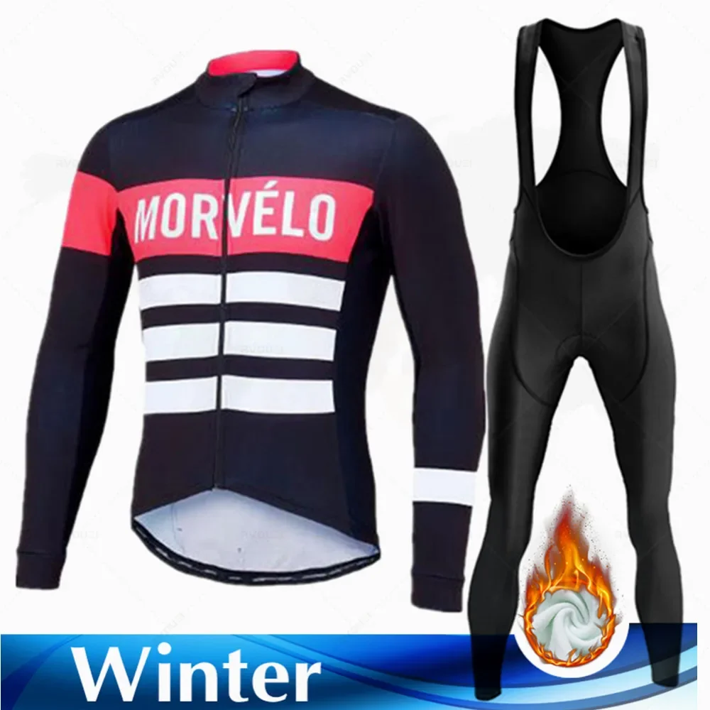 

Cycling Jersey Set Morvelo Winter Long Sleeve Thermal Fleece Riding Bike Clothing Bib Pants Warm Sets Road Bicycle Sport Suit