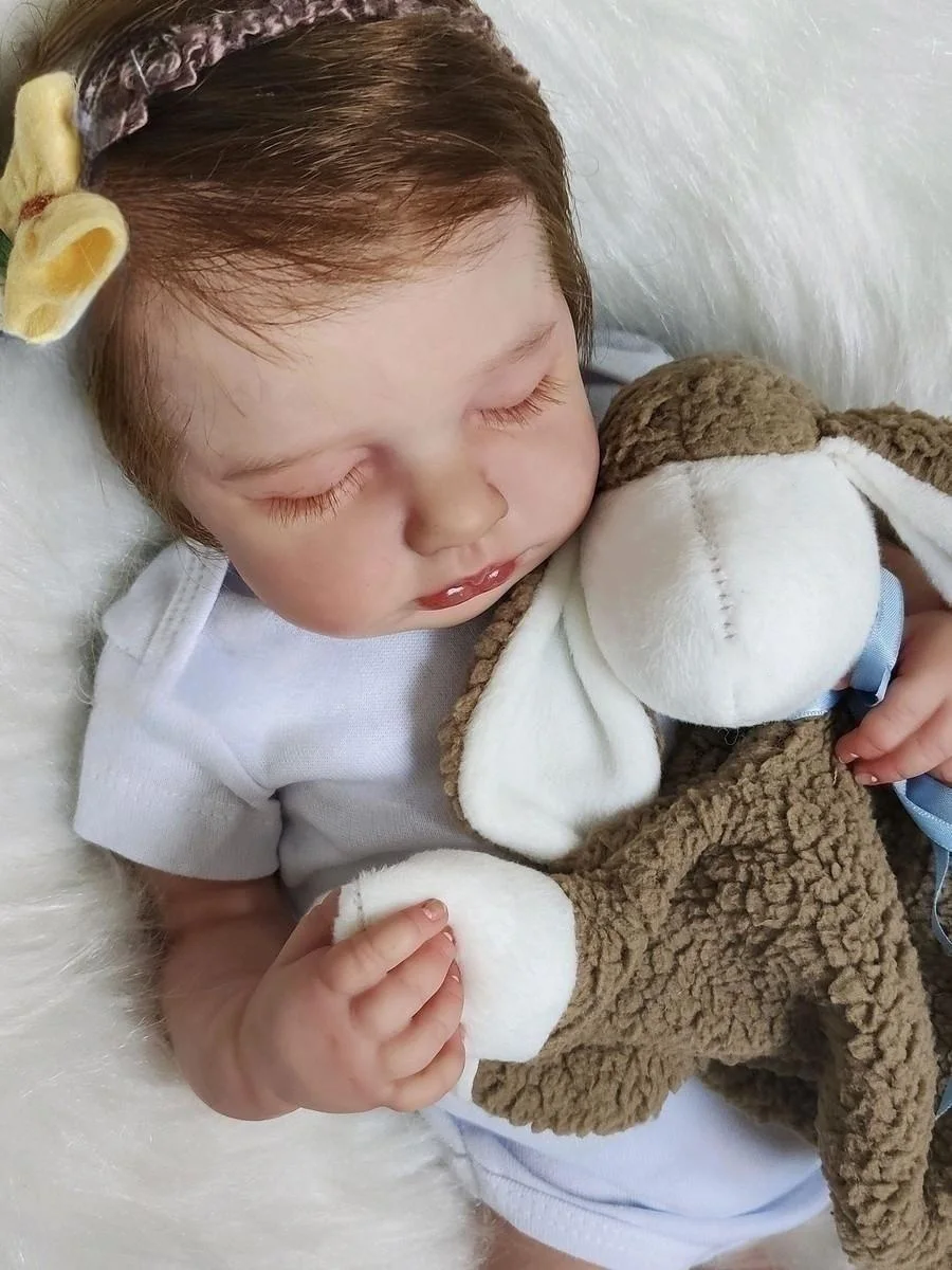 19インチ ルル 等身大 睡眠状態 リボーンドール 布製ボディ/フルビニールボディ 完成済み 塗装済み 血管が見える 手植えの髪