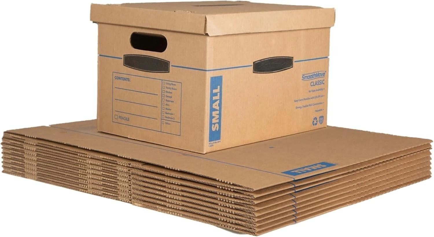 

Набор из 10 маленьких классических коробок для переезда, усиленные ручки, сборка без клейкой ленты, коробка с крышкой, 15 x 12 x 10 дюймов.