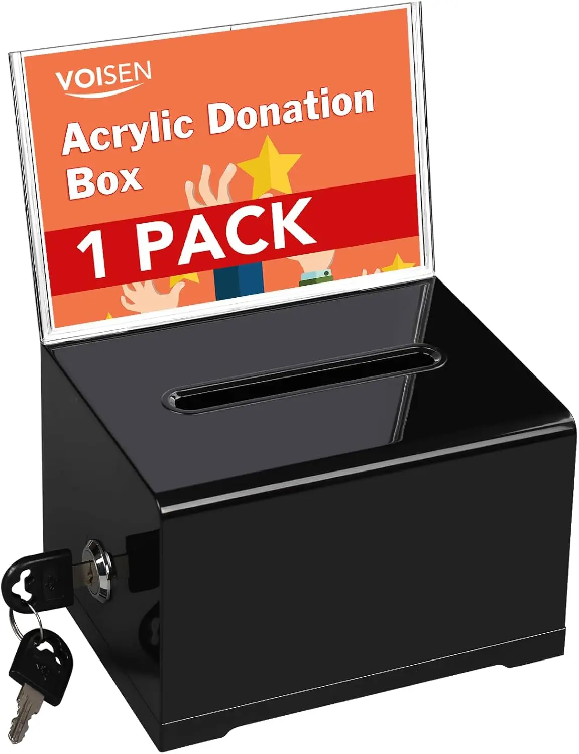 

Acrylic Donation Box with Lock, Black Tip Jar, Suggestion Box for Fundraising, Bar, School, 6.2x4.6x3.9 Inch
