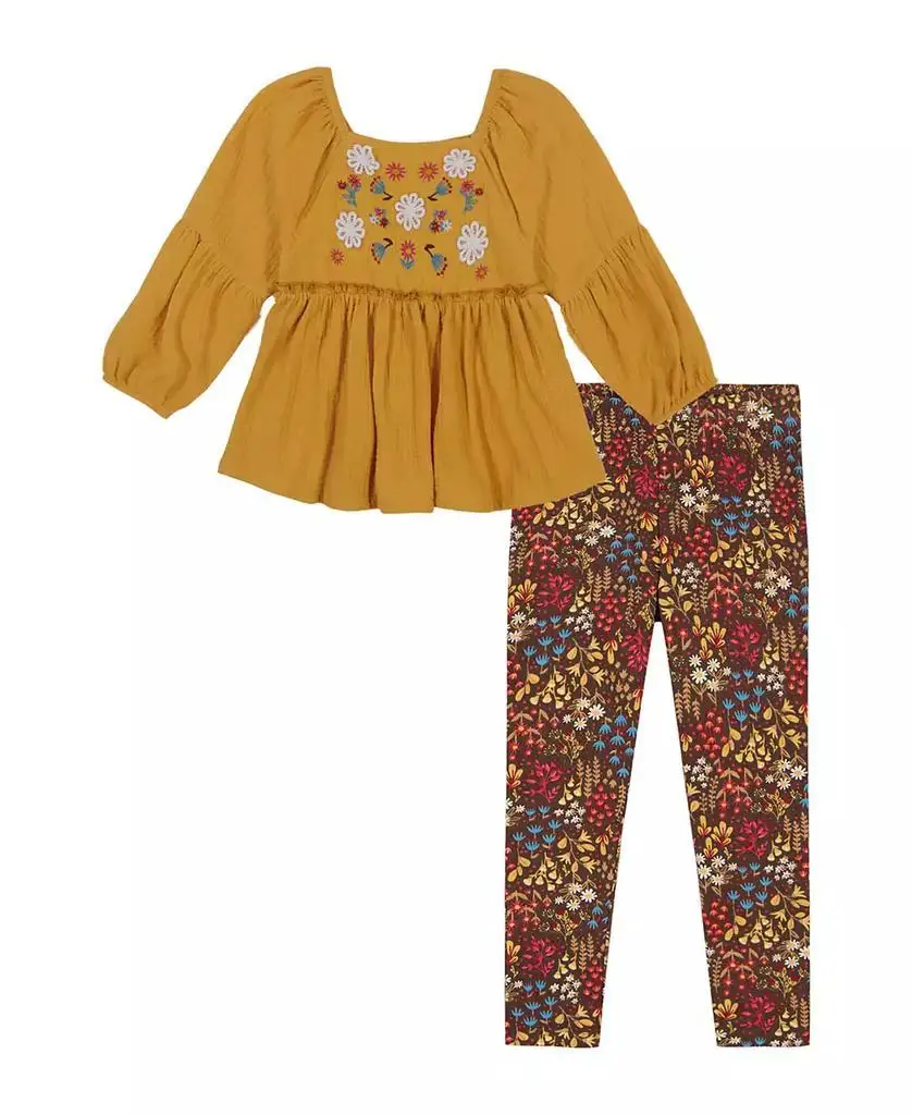 Kids Headquarters | Baby Girl,Swiss Dot Floral Embroidered Peasant Tunic Floral Leggings