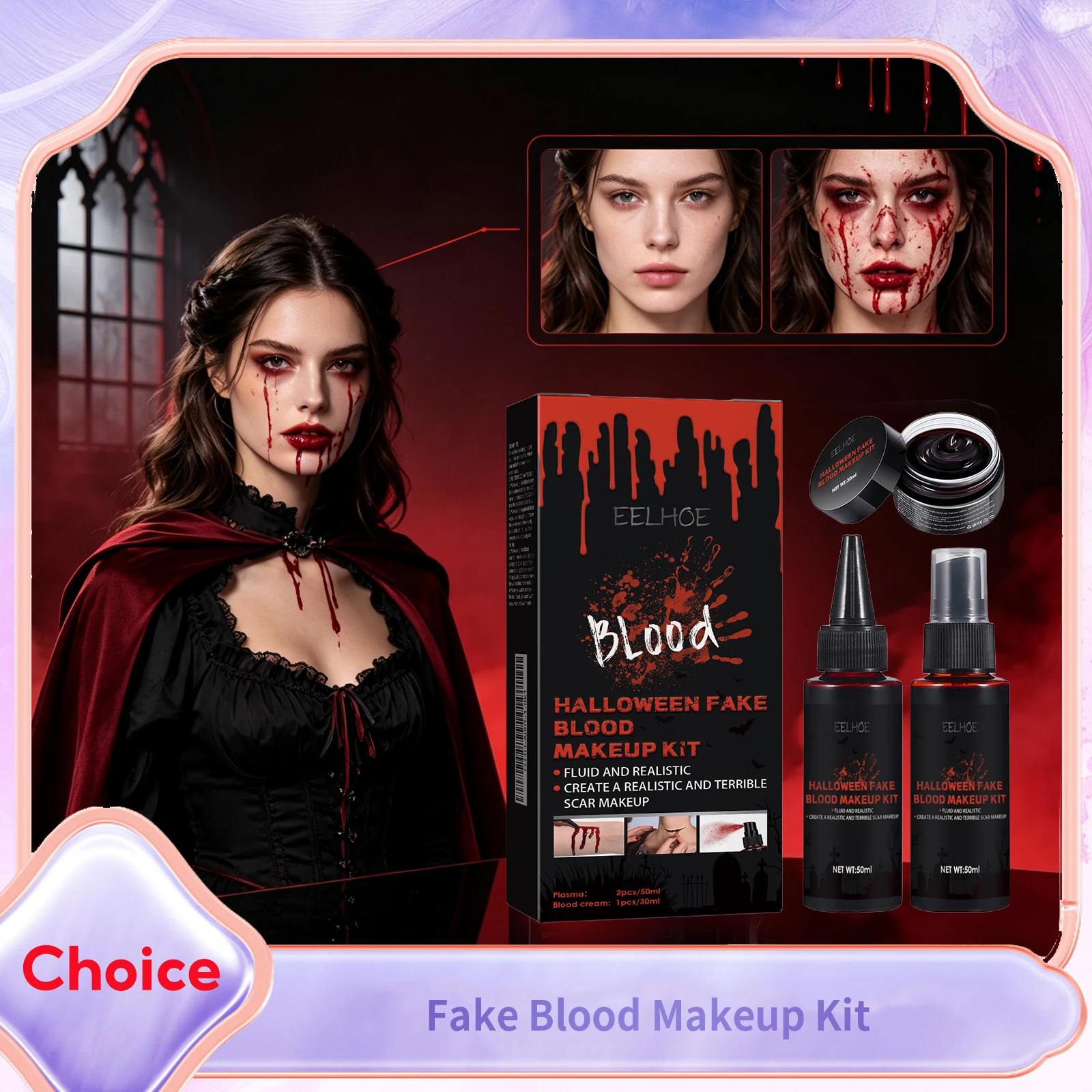 Halloween Fake Blood Makeup Kit Realistic Washable Fake Scar Wound Paint Spray Drops Thick Blood Paste Vampire Cosplay Make Up