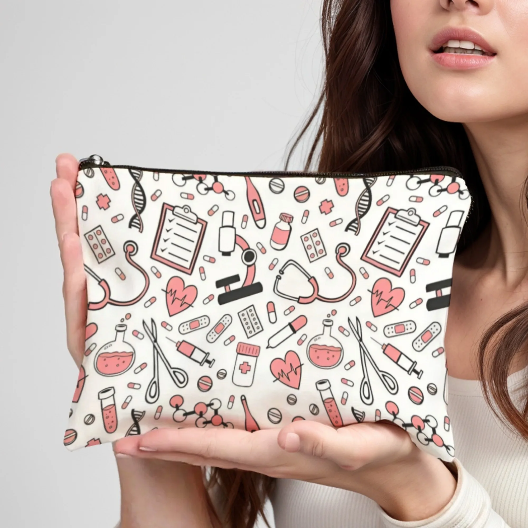 حقيبة تخزين المكياج مع حبوب ونمط حقنة، تصميم سحاب خفيف الوزن قابل للطي، مناسب للمعلمين والأطباء والممرضات