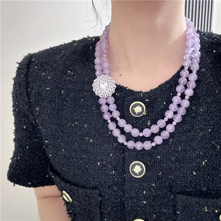 

2 Strands Natural Lavender Purple Jade Silver Flower CZ Connector