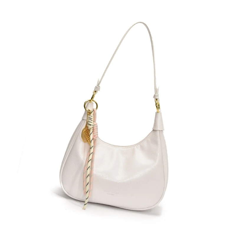 

E8FB Elegant Underarm Bag for Women PU Leather Shoulder Purse with Bag Pendant Decors for Everyday Commutes And Gatherings