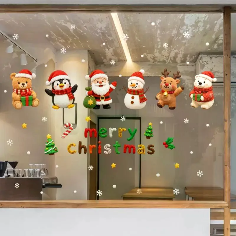 Cute Christmas Window Stickers Same Color Both Sides Lovely Cartoon Patterns For Home Shop Window Decoration