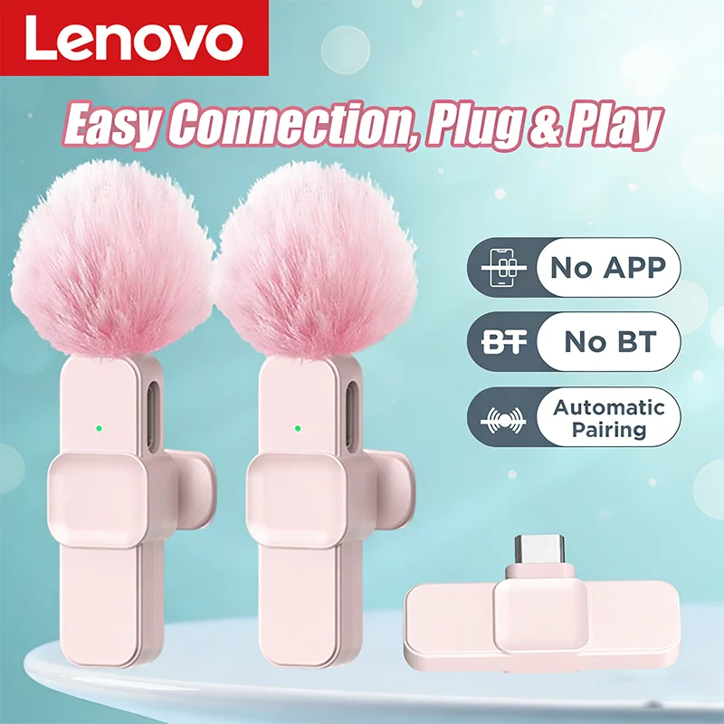 Lenovo 2026 Wireless Lavalier Microphone AI Noise Cancelling