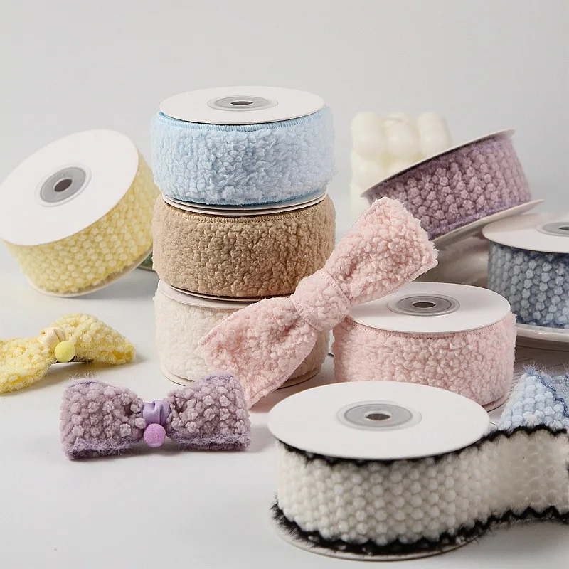 Winter Plush Pompom Ribbon Thick Cotton Polyester Fleece Velvet Material For Hair Bow Flower Packaging Materials Accessories