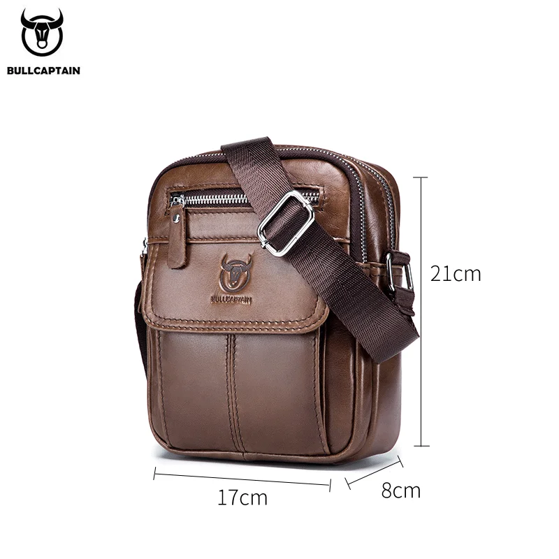 Bullcaptain Casual Men\'s Shoulder Bags Business Messenger Bag high-Quality Men\'s Cow Leather Bag\'s Mini Large Capacity Pocket