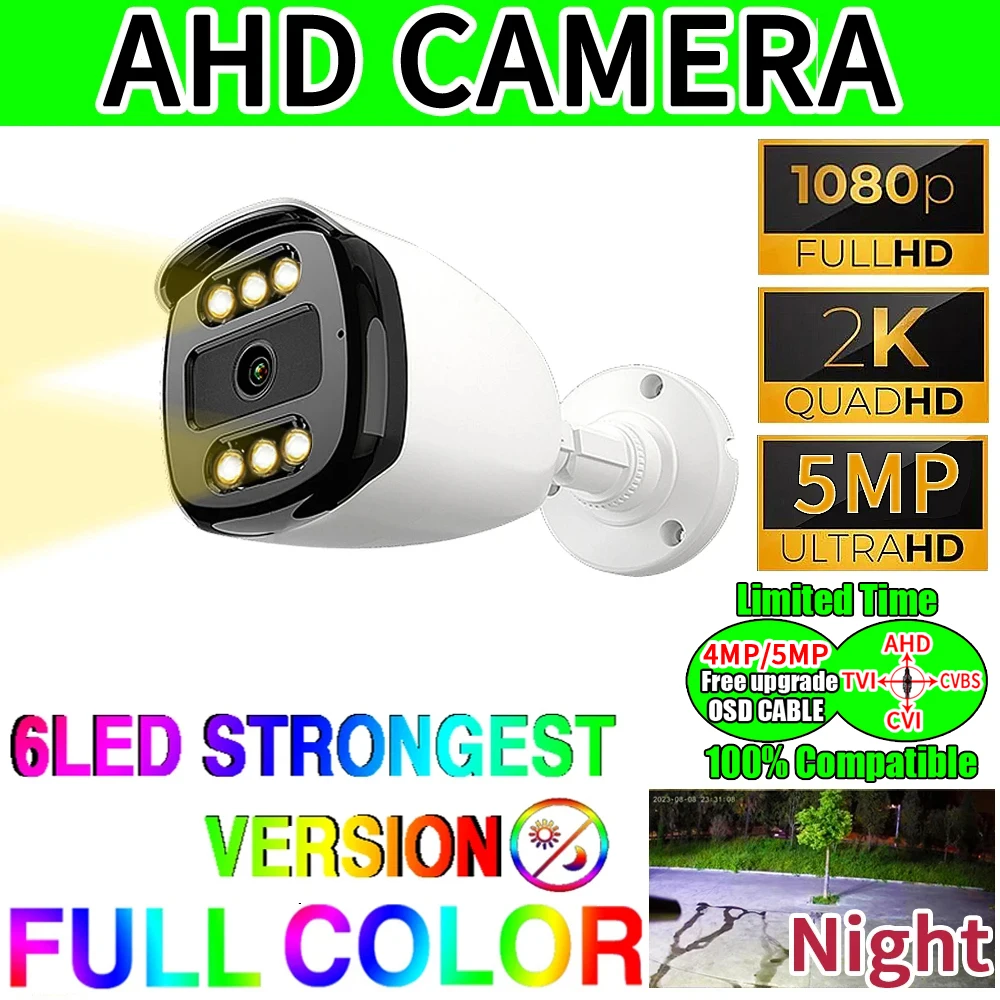 6LED 5MP 24H Full Color Night Vision CCTV Surveillance AHD Camera 4MP 1080P Analog 4in1 HD Luminous LED Outdoor Waterproof ip66