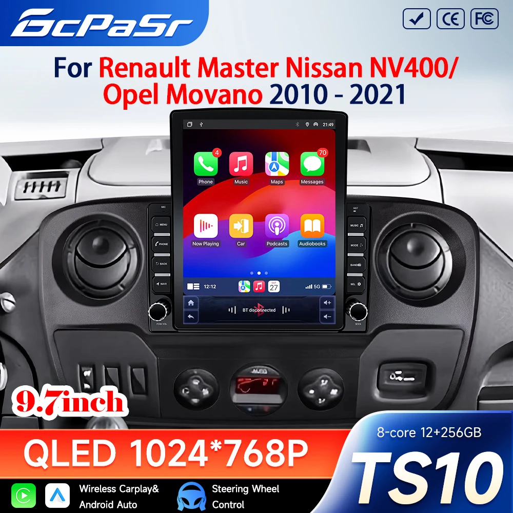 9.7 Inch For Renault Master Nissan NV400 Opel Movano 2010-2021 Car DVD Android Auto Multimedia Radio Stereo Screen Navigation BT
