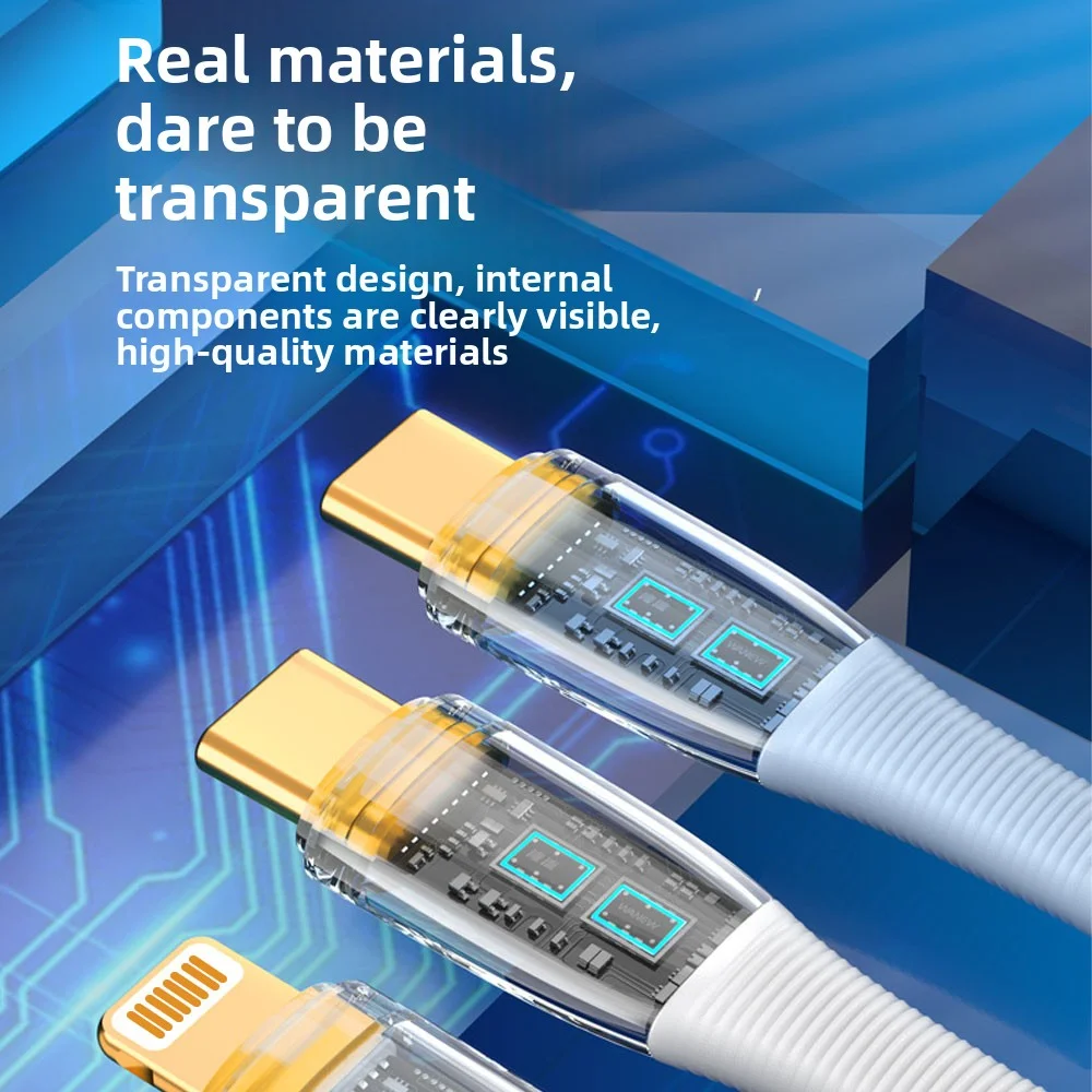 كابل بيانات شفاف PD 100w30w 6a كابل شحن سريع للغاية من النوع C، مناسب لهاتف iPhone17 14 13 12 وكابل بيانات Huawei