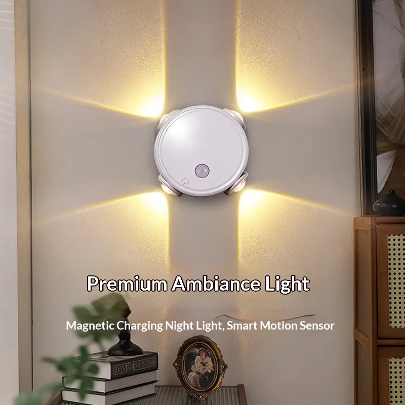 مستشعر حركة ذكي 4 رؤوس RGB مصباح جداري متدرج ضوء ليلي مغناطيسي USB شحن إضاءة ممر حديثة محيطة #2