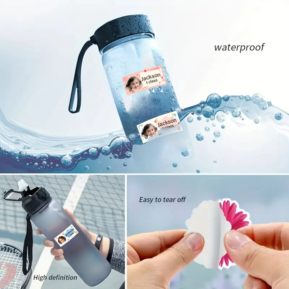 Etiquetas adhesivas de arcoíris personalizadas, pegatinas con nombre personalizado para botellas de agua, tazas y papelería infantil a prueba de agua, ZP1