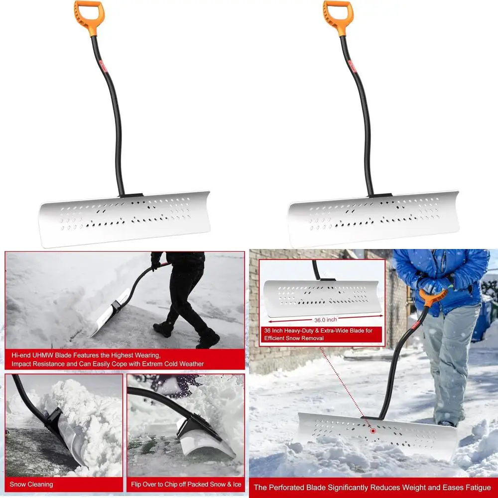 

36 Heavy-Duty Wide Snow Shovel for Driveway, Sidewalk, Patio, and Deck - Ergonomic UHMW-PE Blade, Non-Slip Handle