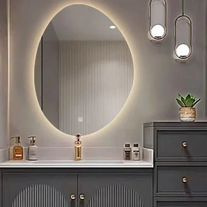 Luxury Irregular Bath Mirrors Luminous Defogging Smart Bathroom Mirrors Home Bathroom Makeup Mirror Wall Mounted Art Mirrors