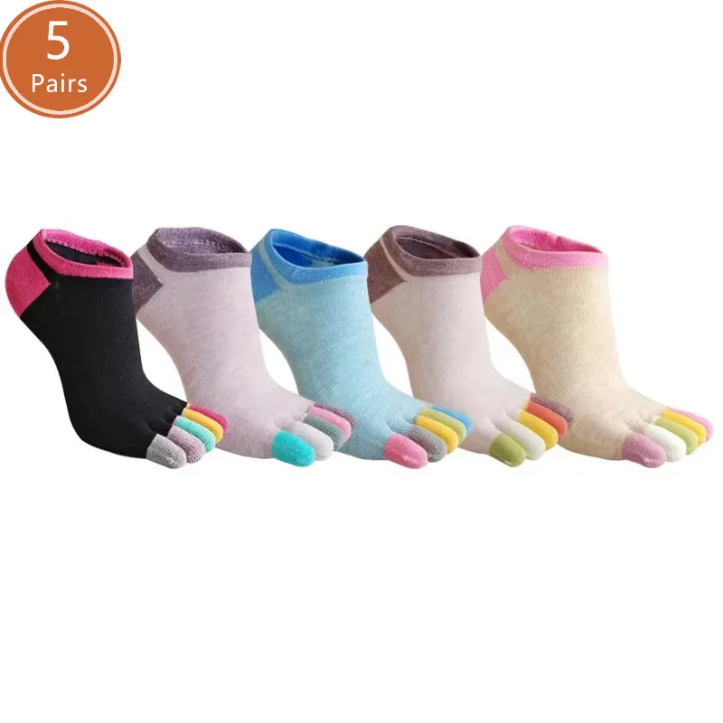 

5 Pairs Toes socks No Show Pure Cotton Colorful Shallow Mouth Casual Soft Breathable,Deodorant,Invisible 5 Finger Harajuku Socks