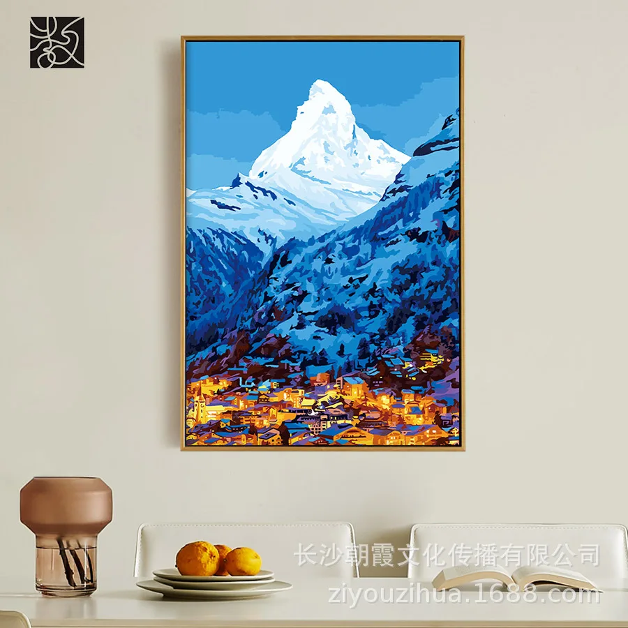

Digital Oil Painting, Hand-painted Filling, Hand-painted Filling, Color Filling, Oil Painting, Snow Mountain Night Painting