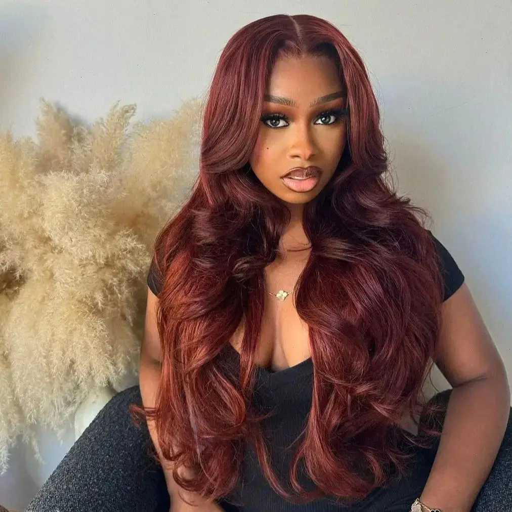 赤褐色HD 13x4レースフロントウィッグ接着剤不要カラーリング済み人毛ウィッグブラジル産ダブルドローンボーンベイビーウェーブレースフロントウィッグ