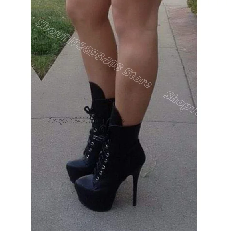 

Black Round Toe Matte Leather Boots Platform Lace up British Style New Fashion Party Dress Women Boots 2025 Zapatos Para Mujere