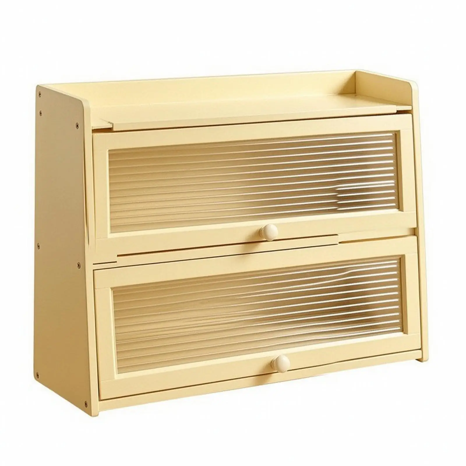 Bamboo Tabletop Storage Cabinet Dustproof 2-Tier Bamboo Hinged-Lid Storage Cabinet Space-Saving Small Freestanding Kitchen
