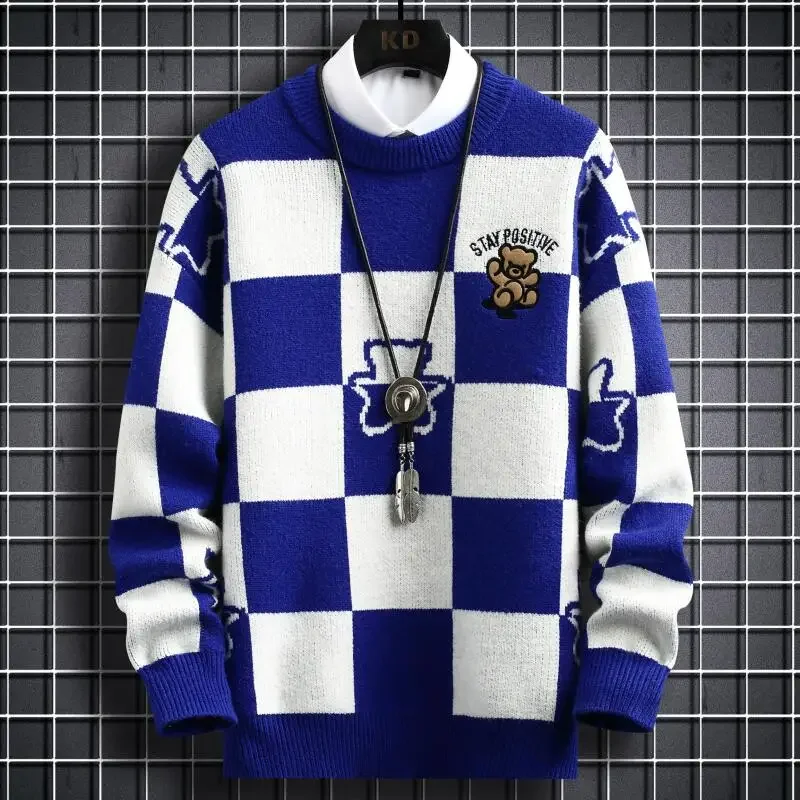 2025 New Winter Hip Hop Print Loose Men's Sweater High-end Cashmere Sweater Men's Clothing Fashion Plaid Christmas Jumper