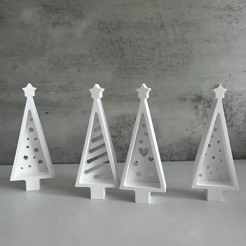 Christmas Tree Silicone Mold Tree Candle Holder Casting Molds Xmas Tree Ornament Concrete Cement Mold