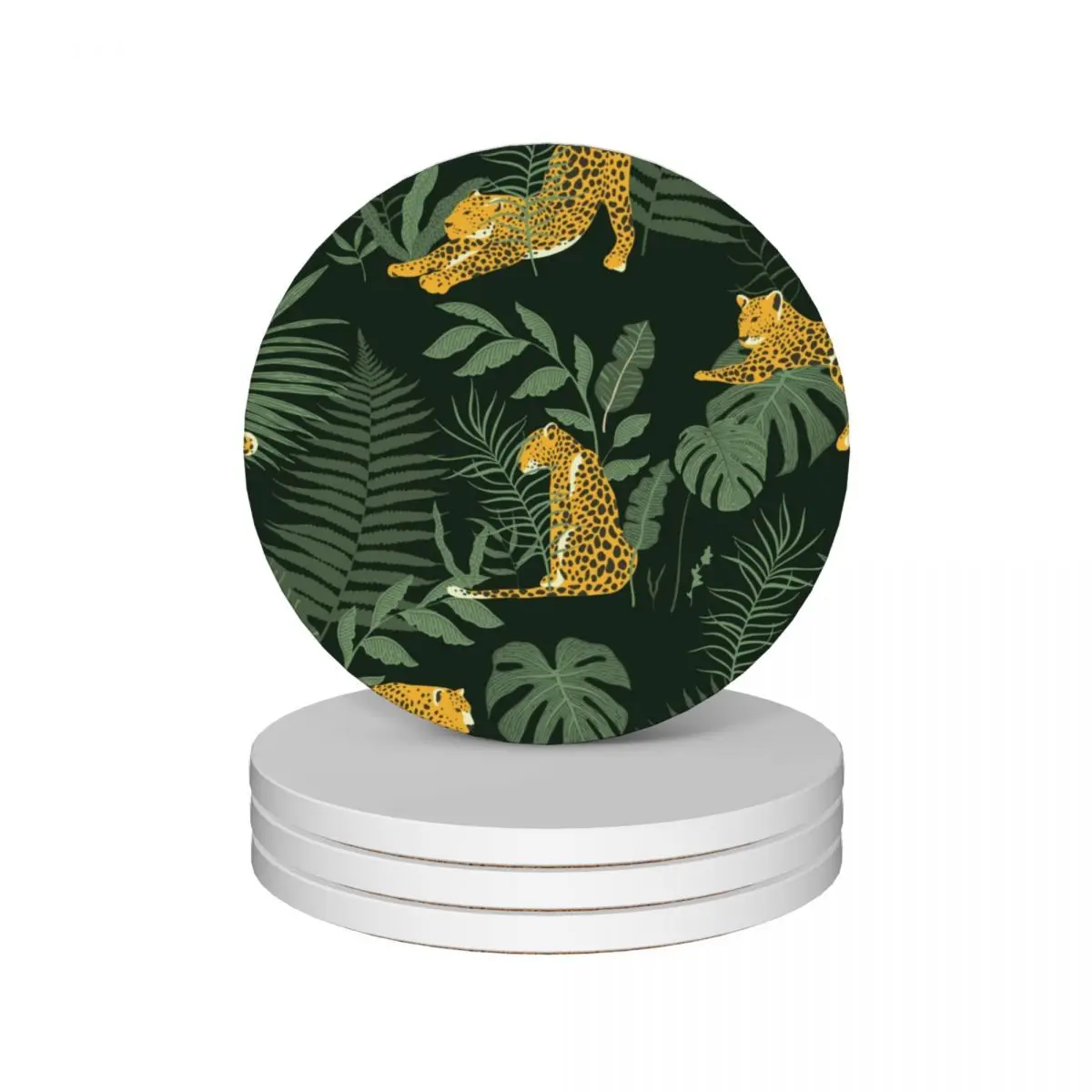 

Tropical Exotic Leopard and Jungle Print Ceramic Coasters (Set of 4) cute kitchen bulk cup pads white Coasters