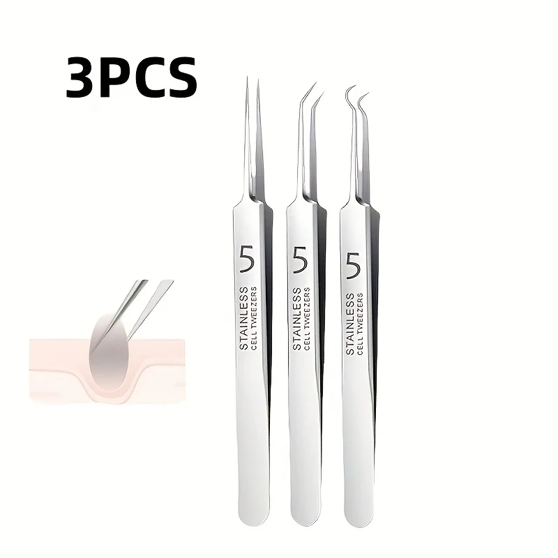1/3/8 szt. Stalowe pęsety do usuwania zaskórników, ultra-dokładne do czyszczenia głębokiego, hipoalergiczne narzędzia