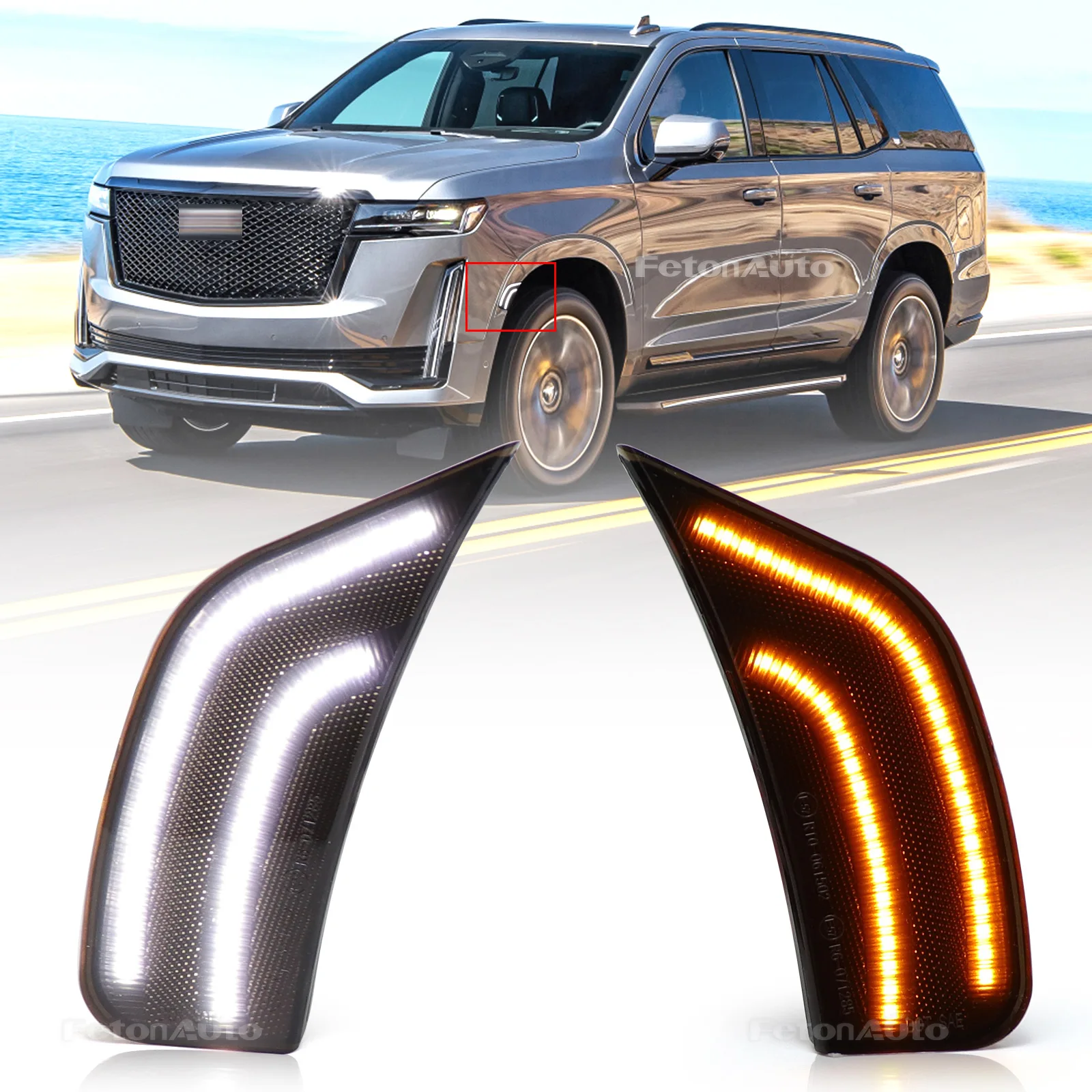 2Pcs Turn Signal Lamps  Amber LED Side Marker Lights Front Fender Indicator for Chevy Suburban Tahoe GMC Yukon 2021-2023