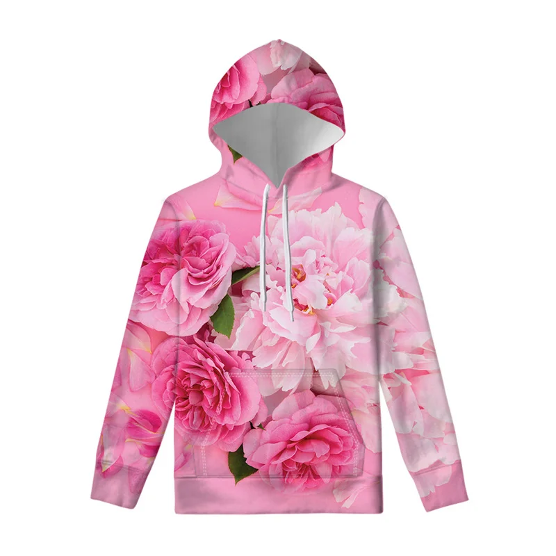 Fashion Peony Rose 3D Printed Flower Hoodie Men Women Harajuku Floral Pattern Pullover Swearshirt Spring Autumn Casual Hoodies