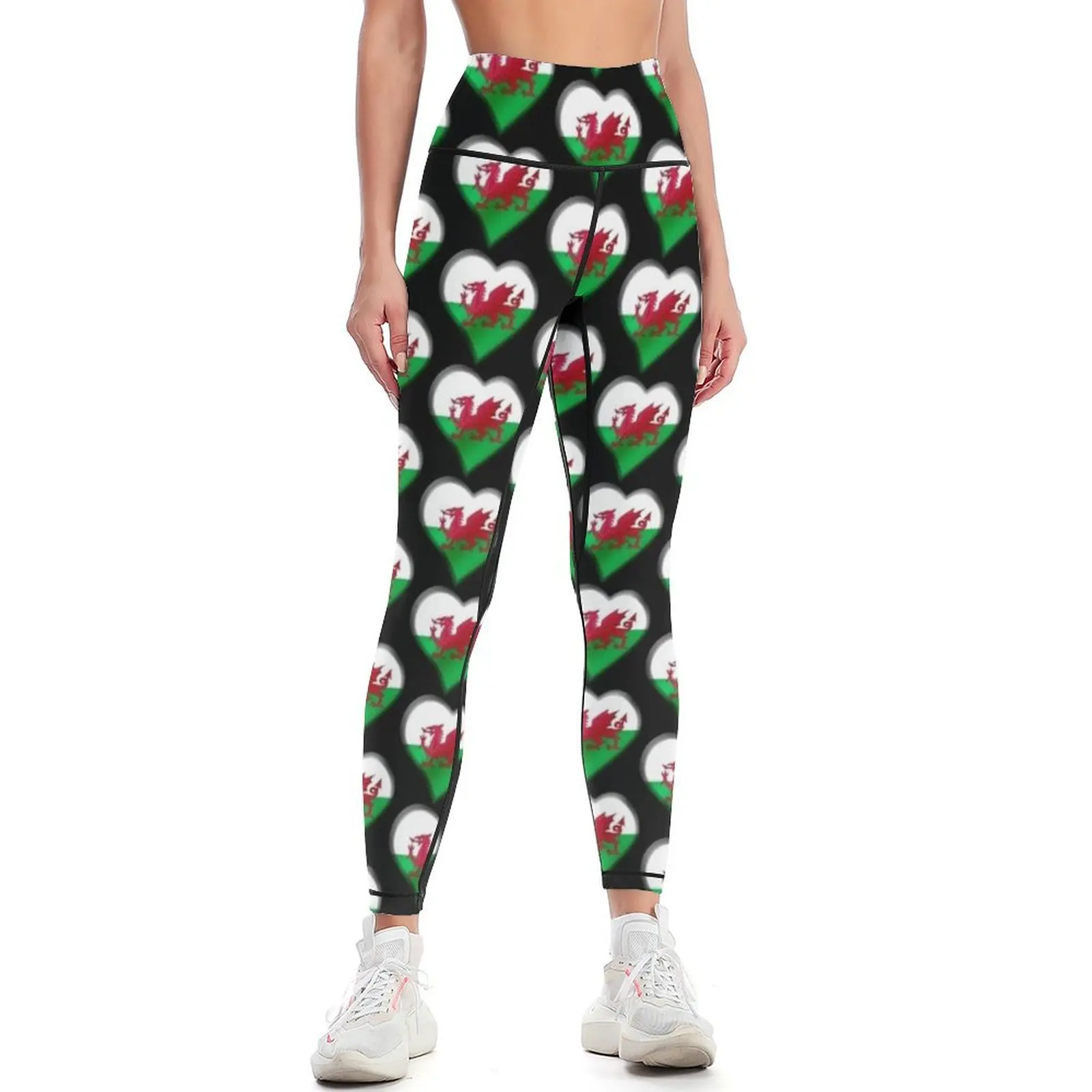 

Welsh Flag - Wales - Heart Leggings high waist gym clothing Womens Leggings