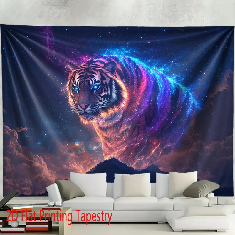 Large Cosmic Tiger Galaxy Tapestry Wall Hanging Abstract Nebula Space Art Decor Boho Print 180x280cm