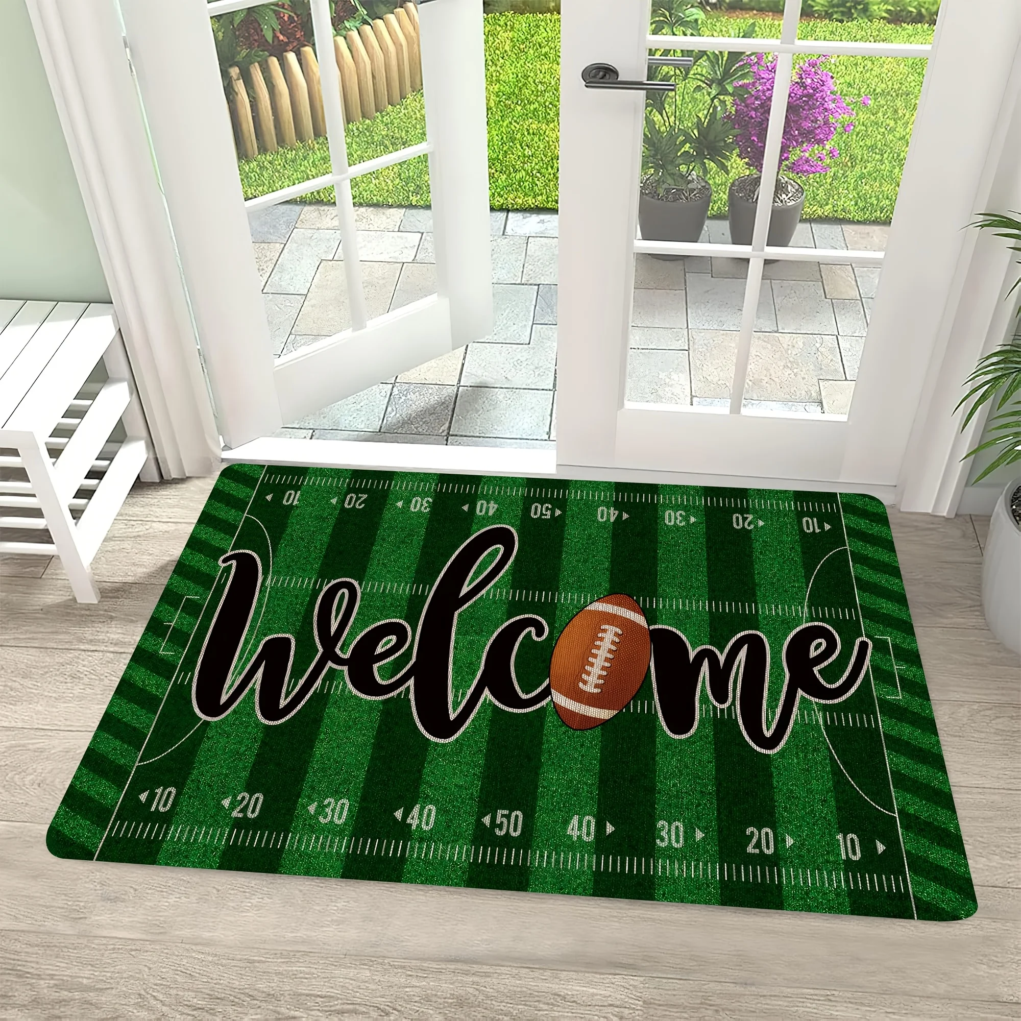 VIKAMA Rugby Ball Doormat Warmth Retention & Noise Reduction Entrance Hallway Doormat Bathroom & Toilet Rug Home Decor