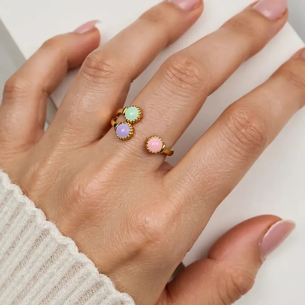 DIEYURO 316L الفولاذ المقاوم للصدأ الملونة يقطر النفط يترك فروع حلقة مفتوحة المرأة موضة جديدة موجزة خاتم مقاوم للماء