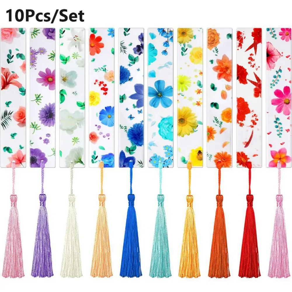 

10 шт./компл., милые прозрачные закладки с цветами и кисточками, канцелярские принадлежности, маркеры страниц книги для чтения, зажим для книги, исследование/библиотека