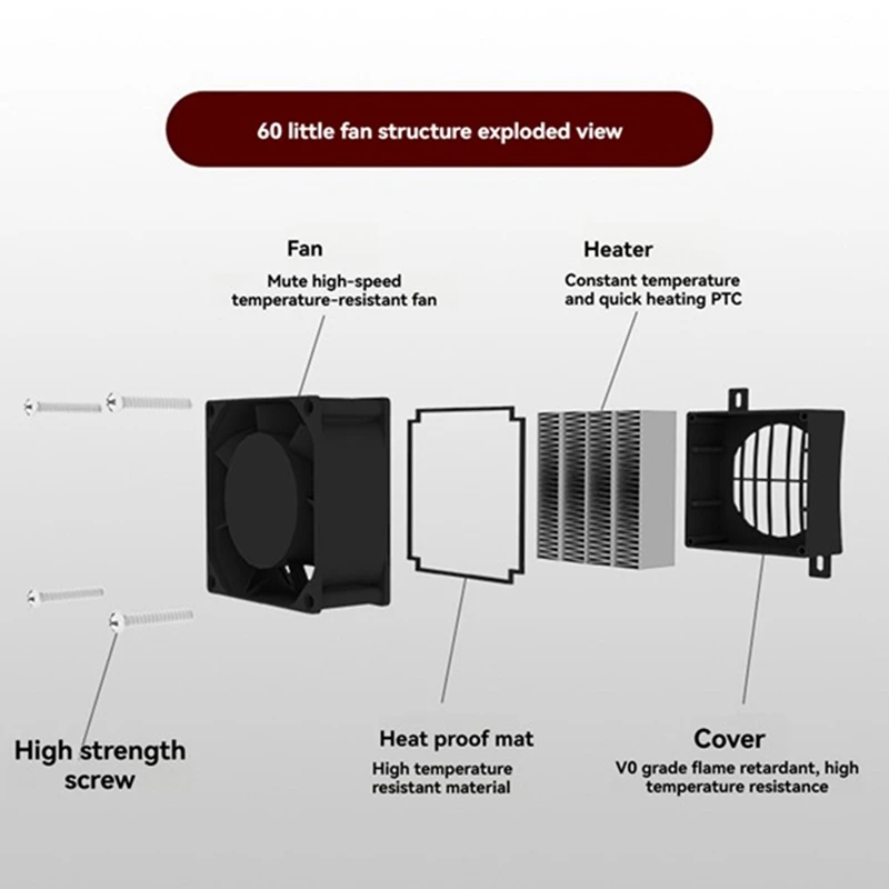 Insulated 12V 50W PTC Fan Heater Constant Temperature Electric Heater