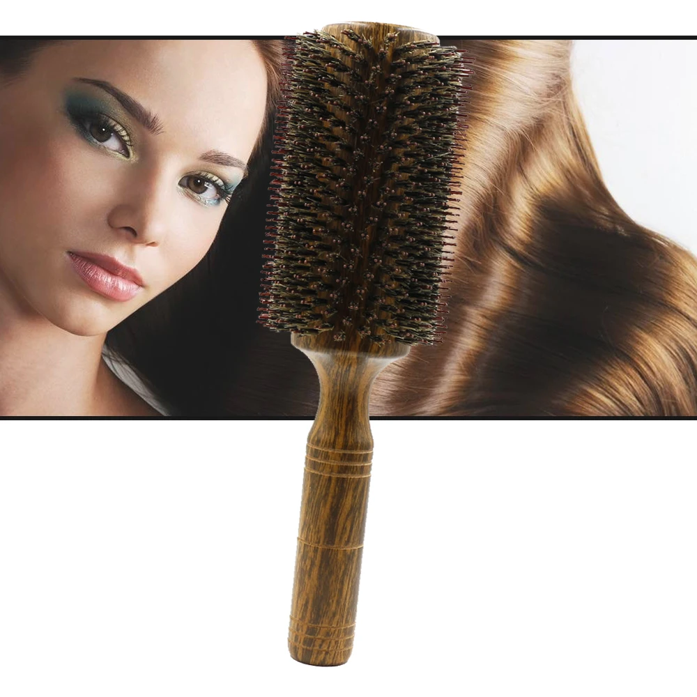 Professional Boar Bristle Round Hair Brush for Women and Men Hair Styling Comb Salon Hairdressing Hairdresser Wood Round Brush