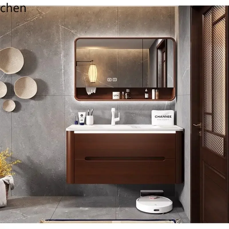 Y16- Lacquered Solid Wood Ceramic Basin Bathroom Set Washbasin Cabinet Hanging Cabinet Washstand Basin