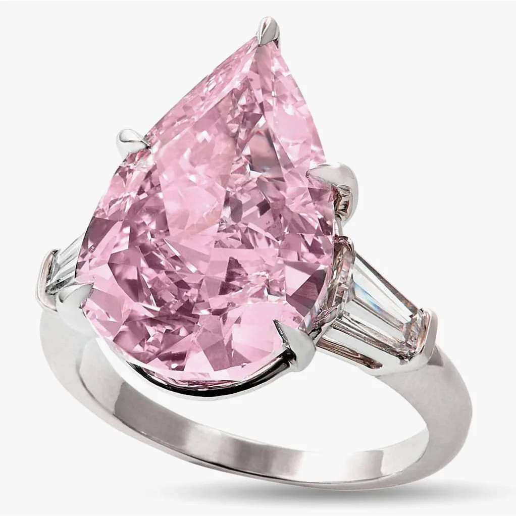 S925 sterling silver ring new pink diamond zircon atmosphere powder crystal water drop pear shape engagement