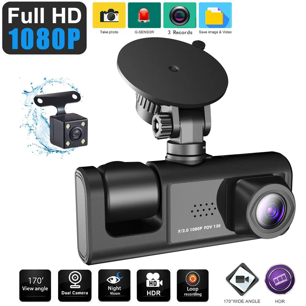 3 Channel Mini WiFi Car DVR Three Way Dash Cam Inside Vehicle Camera DVRs Recorder FHD 1080P Video Dashcam Camcorder Black Box