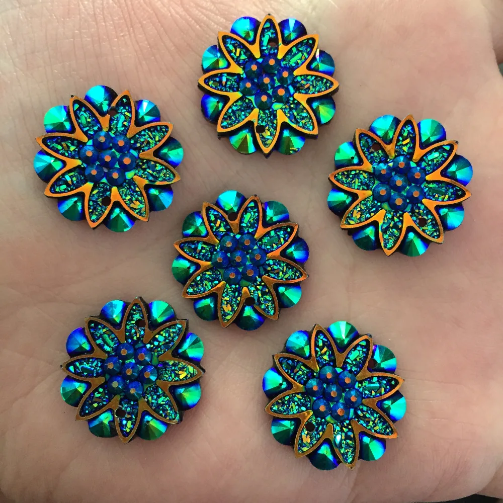 10pcs 18mm AB Resin Flower Rhinestone Flatback Wedding Decoration Buttons D605