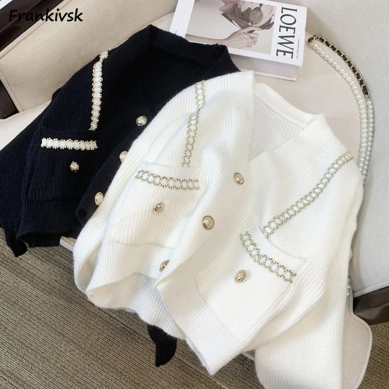 

Cropped Knitted Cardigan Women Panelled Gentle Soft V-neck Coats Warm Elegant Korean Fashion Commuter Slouchy Кардиган Женский