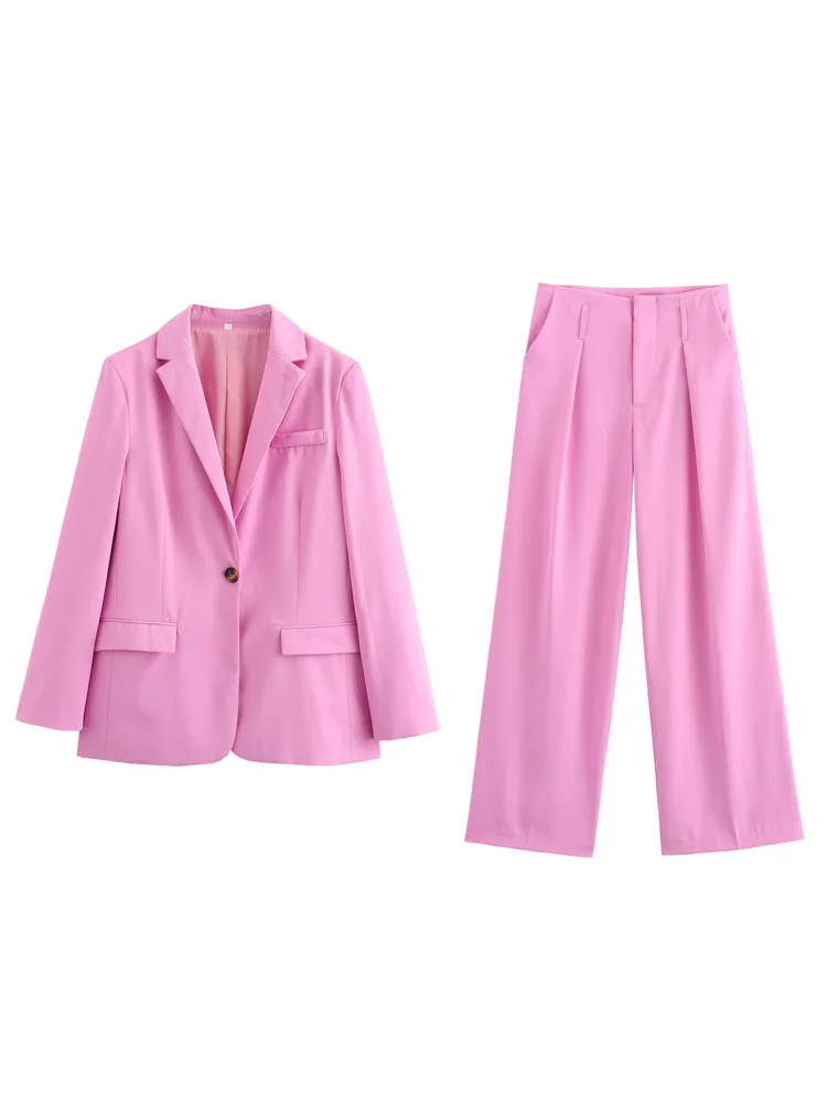 KAOPU ZA Women back vent straight blazer and with belt high-waist pleated trousers two pieces sets mujer