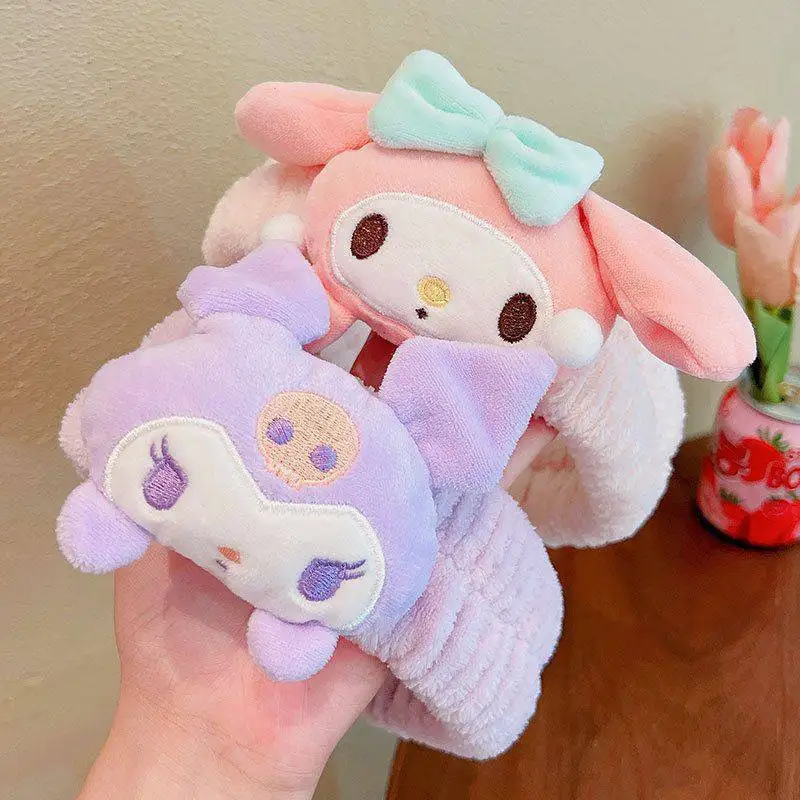 Kawaii Sanrio Kuromi Melody Plush Doll Face Wash Makeup Hairband Cinnamoroll PompomPurin Sweet Non Slip Elastic Hair Accessories