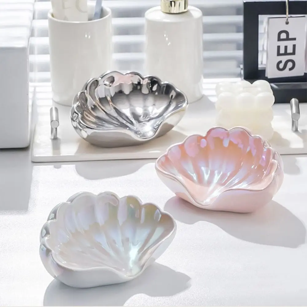

Cute Ceramic Shell Storage Box Self Draining Sea Shell Shape Swan Soap Case Easy To Rinse Tray Soap Holder Kitchen Accessories
