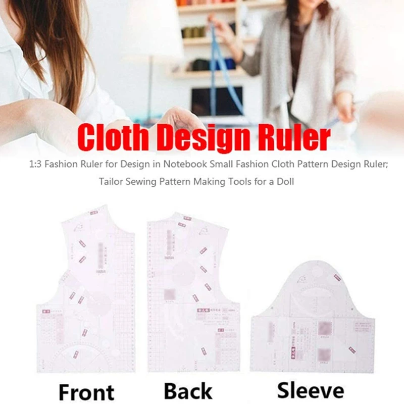 1:3 Cloth Design Ruler Transparent French Curve Ruler Measure Ruler Design Ruler Pattern Making For Doll Sewing Tool